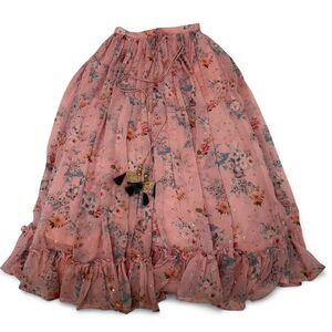 Women's Pink Full Volume Skirt with floral motif